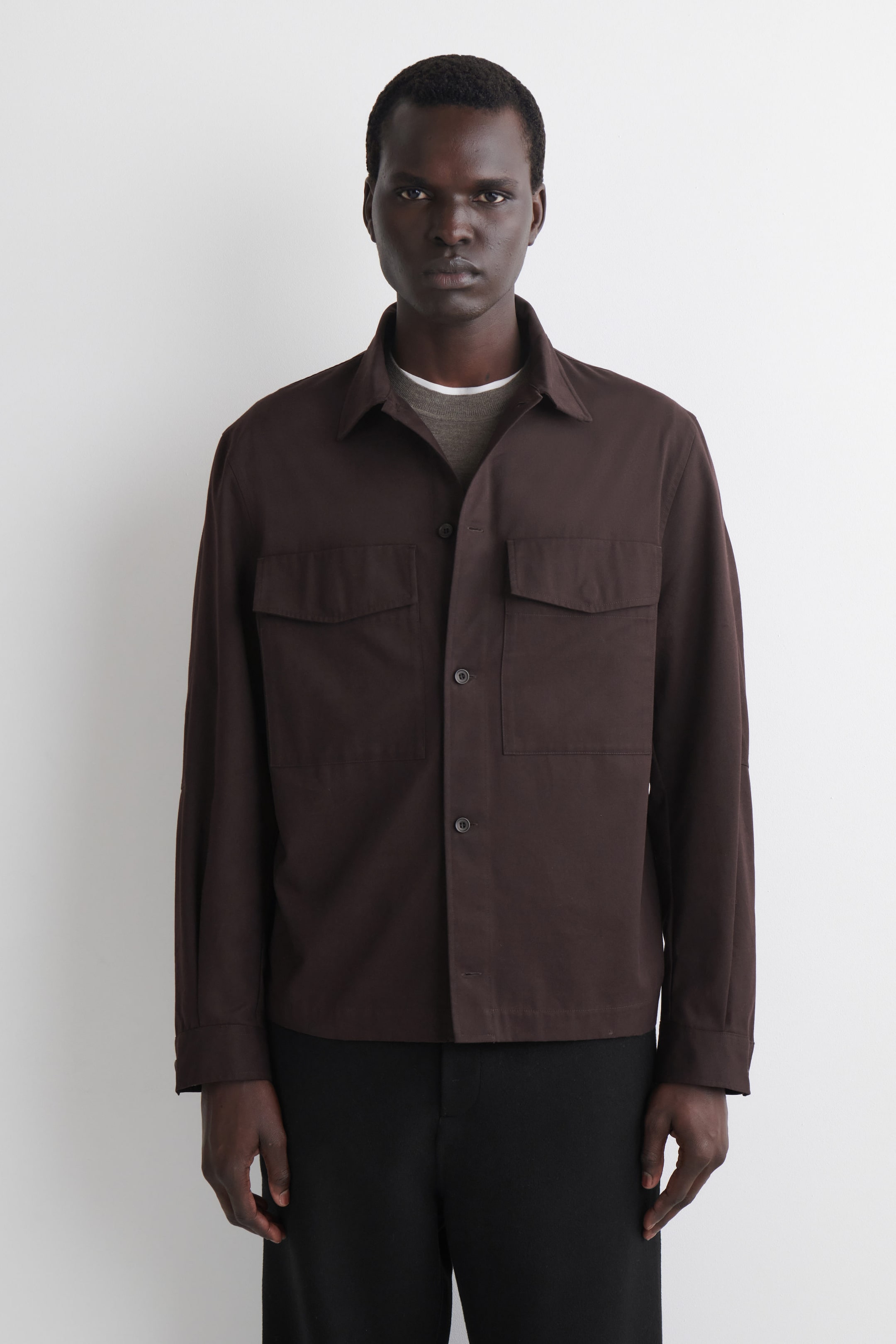 COS — Relaxed Cotton Overshirt - Dark Brown